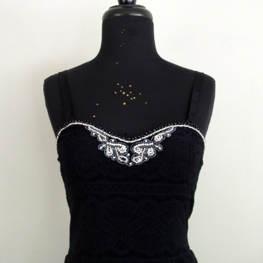 Free People Black Lace Beaded Fit & Flare Dress M - Picture 6 of 8